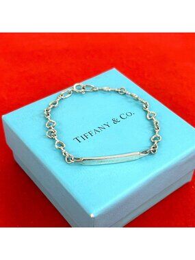 Tiffany & Co Vintage Heart Link ID Bracelet 925 Sterling Silver
